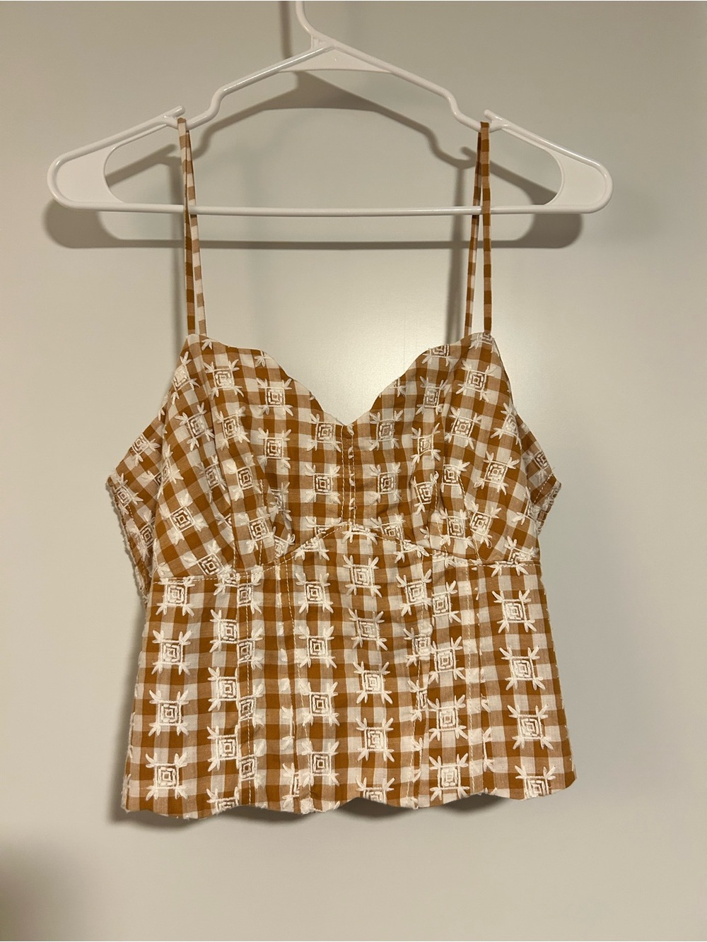Maeve Brown Gingham Embroidered Cami